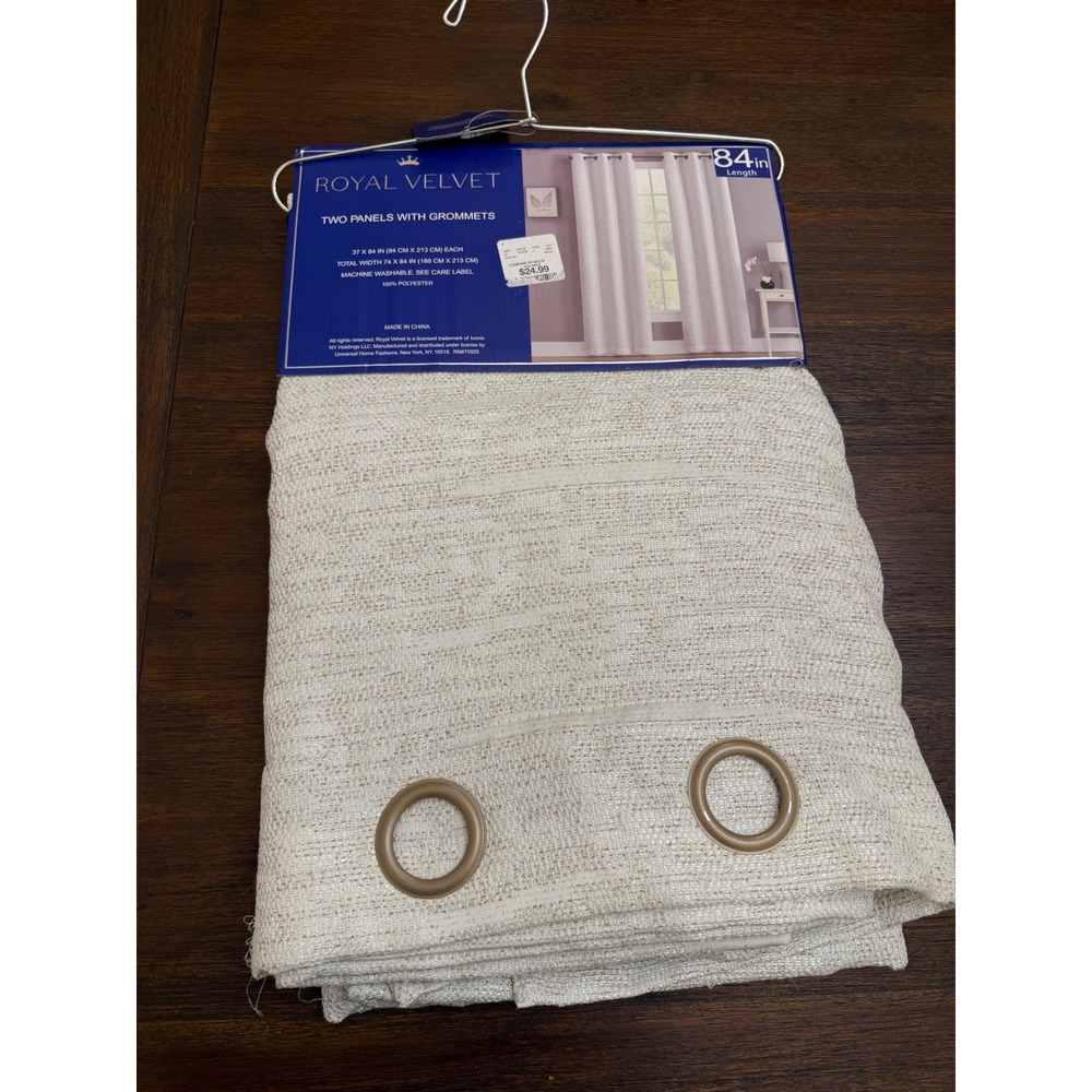 Royal Velvet 2 Pack Grommet Curtain Panels 37x84 Cream Textured Neutral NEW